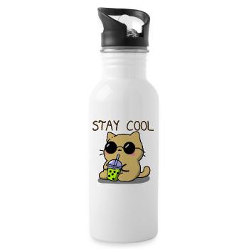 Stay Cool Funny Cat Drinking Boba Tea Meme - 20 oz Water Bottle - white - Right