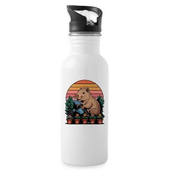  Capybara Gardener Watering Flowers Retro Sunset - 20 oz Water Bottle - white - Right