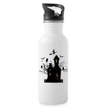 Moonlit Haunted House Silhouette Halloween Art - 20 oz Water Bottle - white - Right