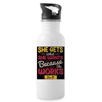 She Works For It: She Gets What She Wants - 20 oz Water Bottle - white - Right