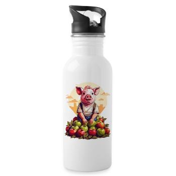 Dressed up pig sitting on log - 20 oz Water Bottle - white - Right