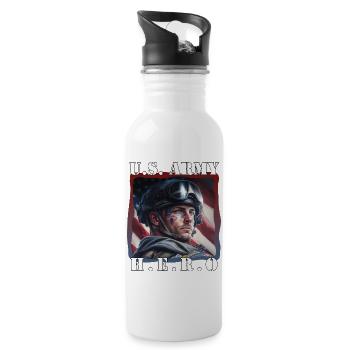 US Army Hero American Soldier Patriotic Apparel - 20 oz Water Bottle - white - Right