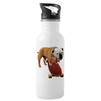 Bulldog on Skateboard Splash - 20 oz Water Bottle - white - Right