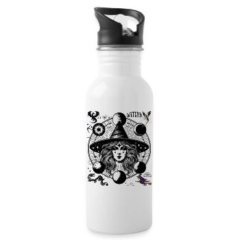 Moonlit Witch on Broom & Web Night - 20 oz Water Bottle - white - Right