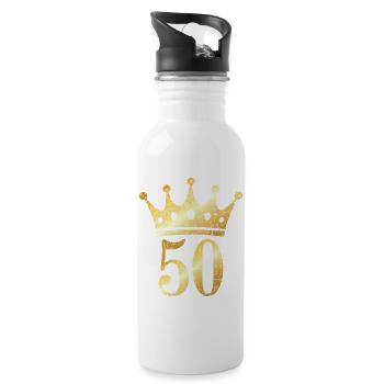 50th Birthday & Anniversary Crown (Golden-Yellow) - 20 oz Water Bottle - white - Right