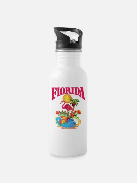 Florida Flamingo - 20 oz Water Bottle - white
