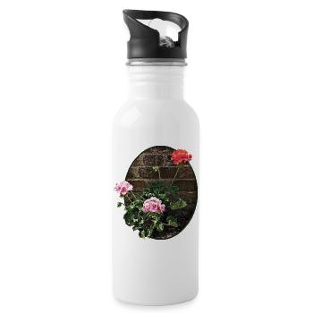 Red and Pink Geraniums Against Brick - 20 oz Water Bottle - white - Right