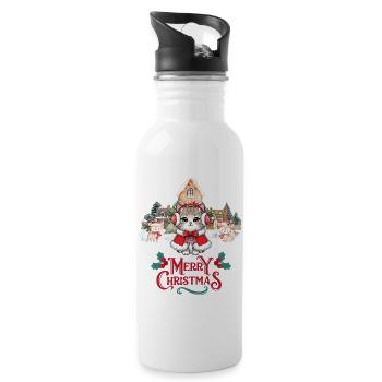 Cute Christmas Kitty in Winter Village - 20 oz Water Bottle - white - Right