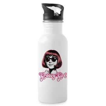 Groovy Girl - Pink Retro Mod Bob & Sunglasses - 20 oz Water Bottle - white - Right
