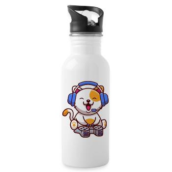 Cute Cat Gaming With Headphone And Console - 20 oz Water Bottle - white - Right