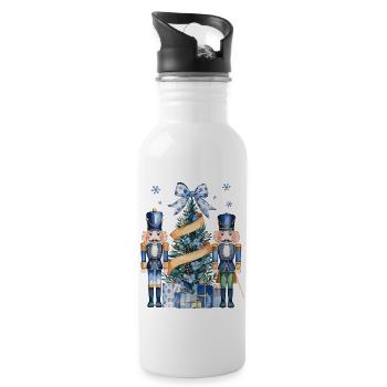 Nutcrackers Guarding Christmas Tree Blue and Gold - 20 oz Water Bottle - white - Right