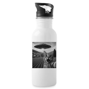 Cat Selfie With Alien UFO - 20 oz Water Bottle - white - Right
