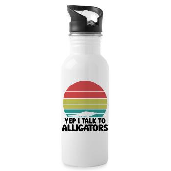Alligator Silhouette Sunset - 20 oz Water Bottle - white - Right