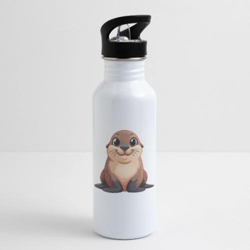 Smiling Cartoon Brown Sea Lion - 20 oz Water Bottle