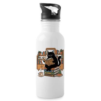 Bookish Black Cat Reading in Library - 20 oz Water Bottle - white - Right