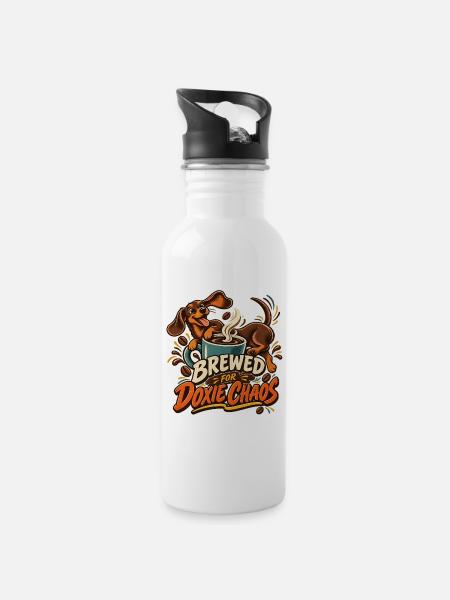 Brewed for Doxie Chaos Coffee Dog - 20 oz Water Bottle - white