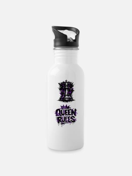 Queen Rules Graffiti Chess - 20 oz Water Bottle - white