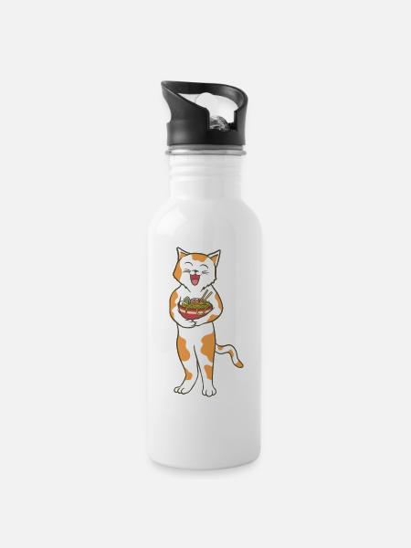 Cute Cat with Ramen - 20 oz Water Bottle - white