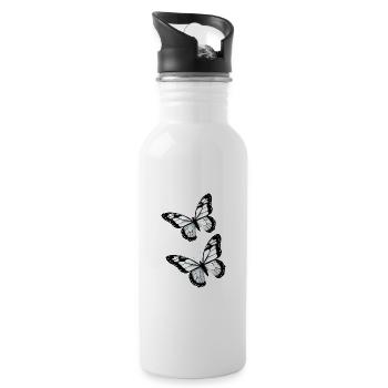 Butterfly Duo: Black White Wings - 20 oz Water Bottle - white - Right