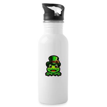 Grinning Frog Wears St. Patrick Day Top Hat - 20 oz Water Bottle - white - Right