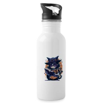 Cat reading book - 20 oz Water Bottle - white - Right