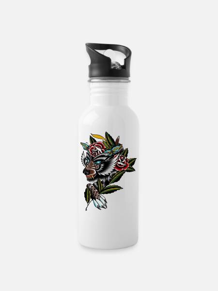 Abstract Wolf - 20 oz Water Bottle - white