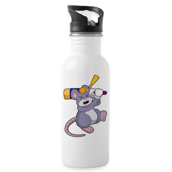 Mouse At Cricket With Cricket Bat - 20 oz Water Bottle - white - Right