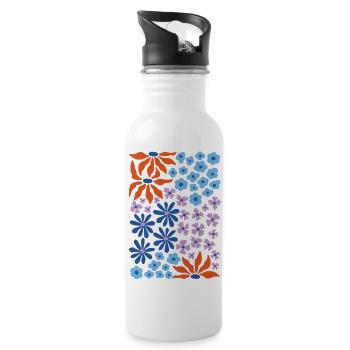 Red Blue Lilac Whimsical Flowers - 20 oz Water Bottle - white - Right