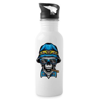 Smoking Skull Wearing Bucket Hat - 20 oz Water Bottle - white - Right