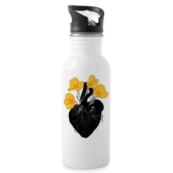 Black Heart with Yellow Flowers - 20 oz Water Bottle - white - Right