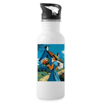 "Blossoms and Serenity" - 20 oz Water Bottle - white - Right