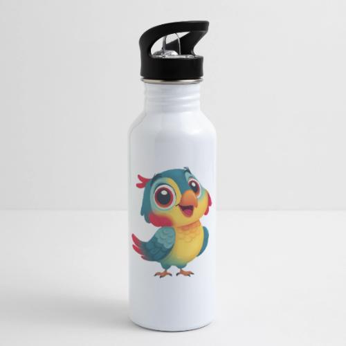 Bright Cartoon Parrot with Joyful Expression - 20 oz Water Bottle