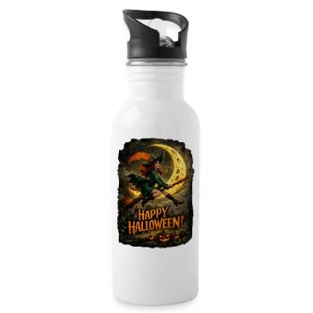 Moonlit Witch on Broom Halloween Night - 20 oz Water Bottle - white - Right