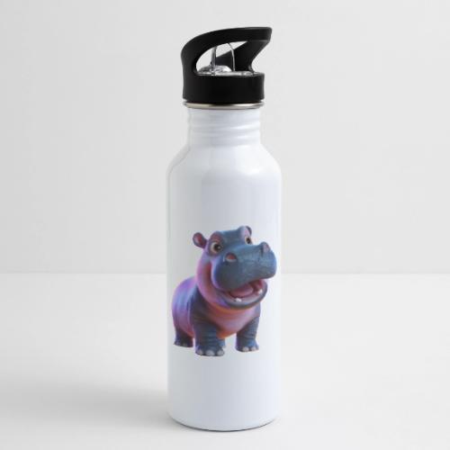 Smiling Cartoon Baby Hippo Standing - 20 oz Water Bottle