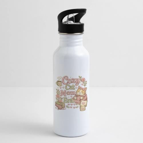 Cozy Cat Mom Era Faux Stitched Design - 20 oz Water Bottle