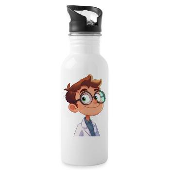 Joyful Cartoon Boy Scientist - 20 oz Water Bottle - white - Right