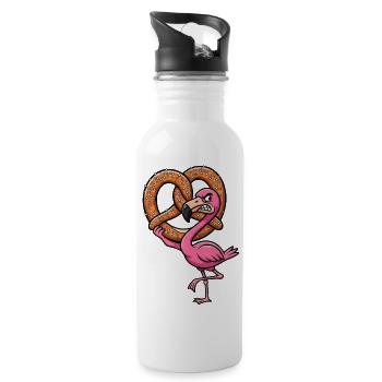Cute flamingo cartoon pretzel Bavaria Bavarian - 20 oz Water Bottle - white - Right