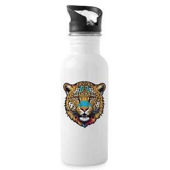 Vibrant Jungle Visionary - Colorful Leopard Head - 20 oz Water Bottle - white - Right