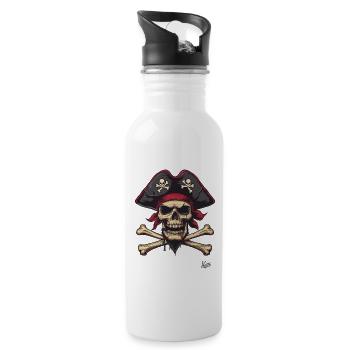 Grinning Pirate Skull & Crossbones - 20 oz Water Bottle - white - Right