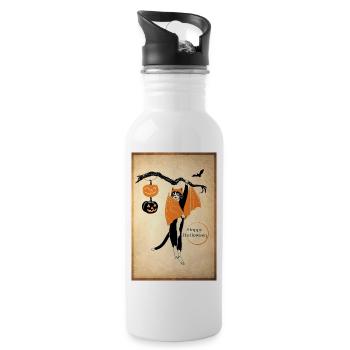 Cat Bat Halloween Funny Cat - 20 oz Water Bottle - white - Right