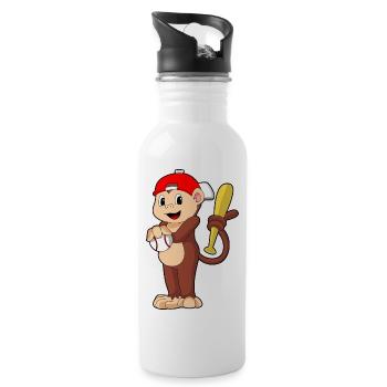 Monkey At Baseball With Baseball Bat - 20 oz Water Bottle - white - Right
