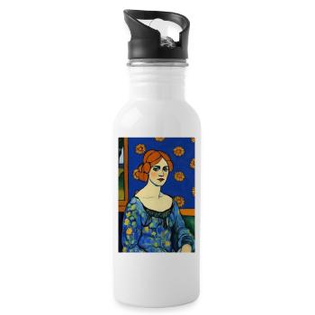 Blue Dress and Flowers Artwork - 20 oz Water Bottle - white - Right