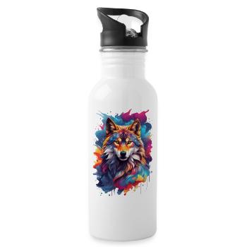 Colorful Wolf Face - 20 oz Water Bottle - white - Right