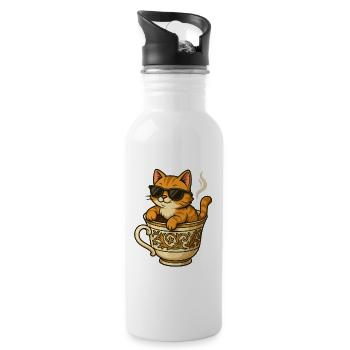 Cool Cat in Arabic Golden Tea Cup – Kawaii Vintage - 20 oz Water Bottle - white - Right