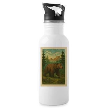 Bear in Rustic Pine Forest - 20 oz Water Bottle - white - Right