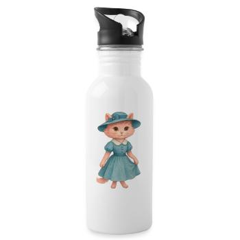 Blue Dress Cat in Sunhat - 20 oz Water Bottle - white - Right
