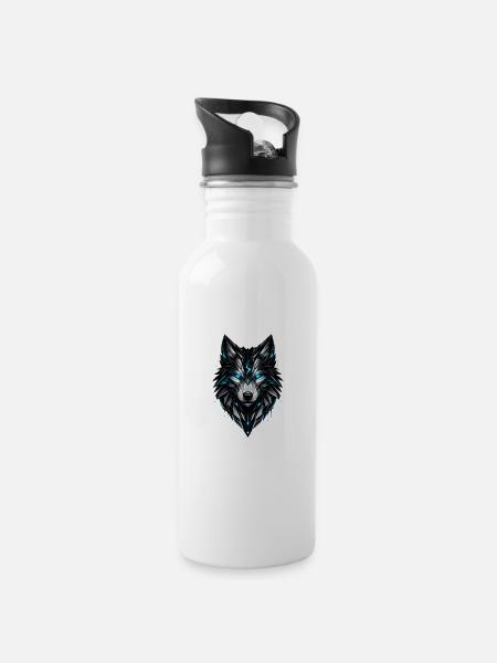Neon Geometric Wolf Crest - 20 oz Water Bottle - white