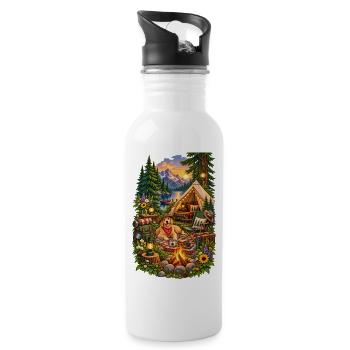 Sunset Pines Camp with Dog - 20 oz Water Bottle - white - Right