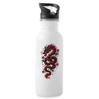Traditional Japanese Dragon Crimson Red Art - 20 oz Water Bottle - white - Right