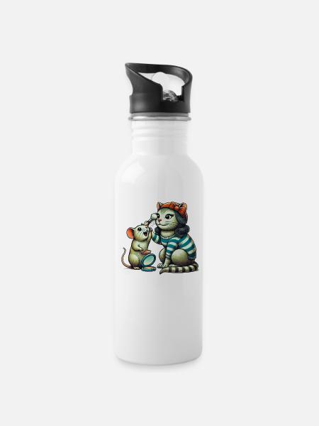 Cat happiness with mouse - 20 oz Water Bottle - white